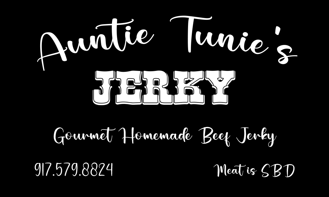 Auntie Tunie's Jerky logo with phone number 917.579.8824